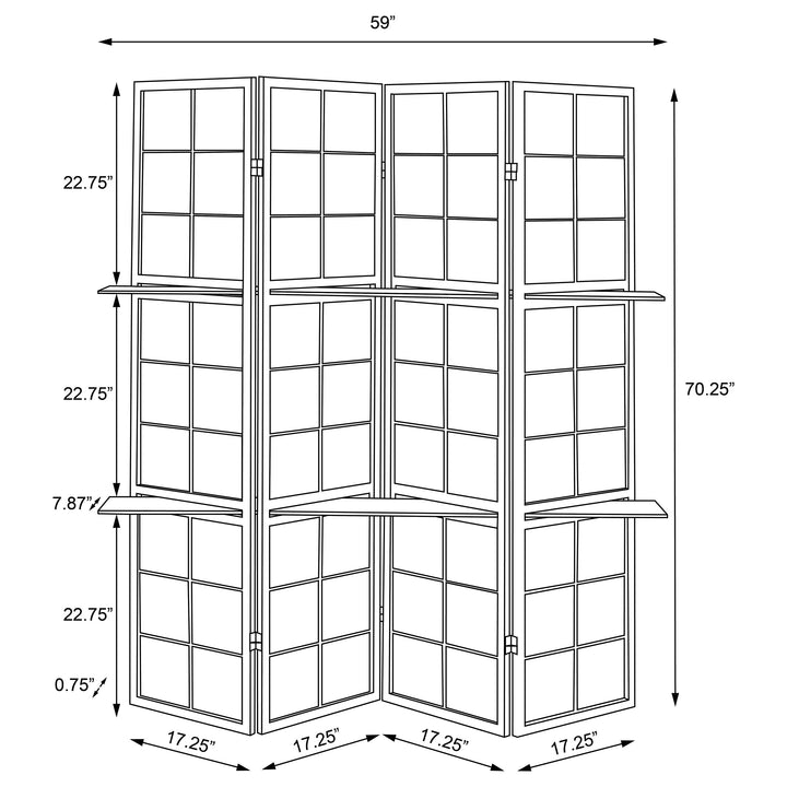 Iggy 4-panel Folding Screen with Removable Shelves Tan and Cappuccino