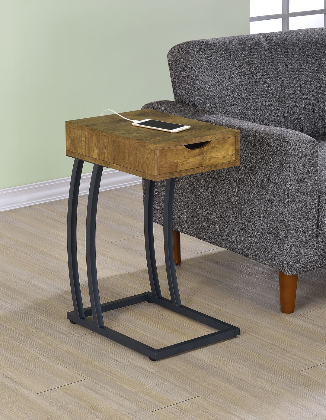 Troy Accent Table with Power Outlet Antique Nutmeg