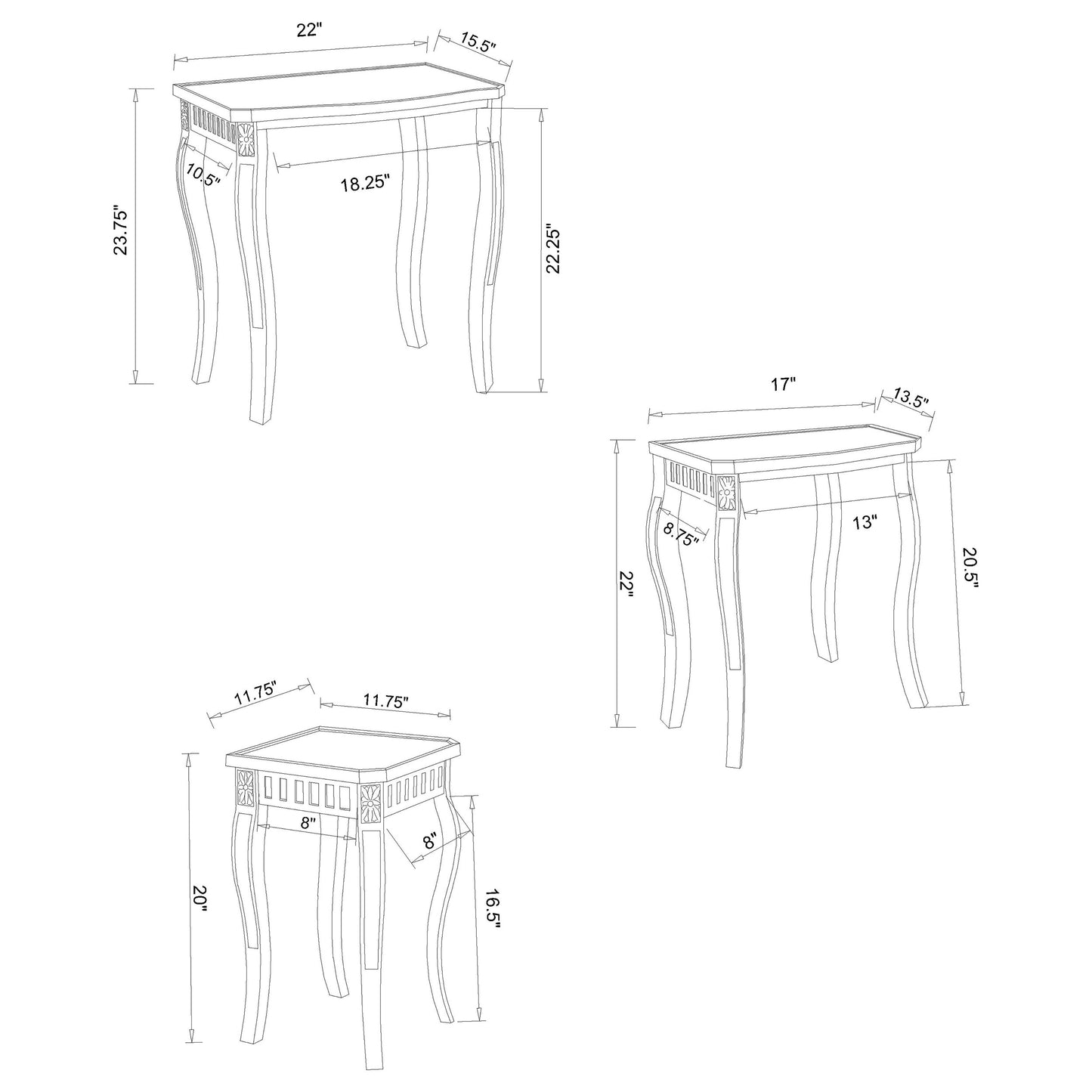 Daphne 3-piece Curved Leg Nesting Tables Warm Brown