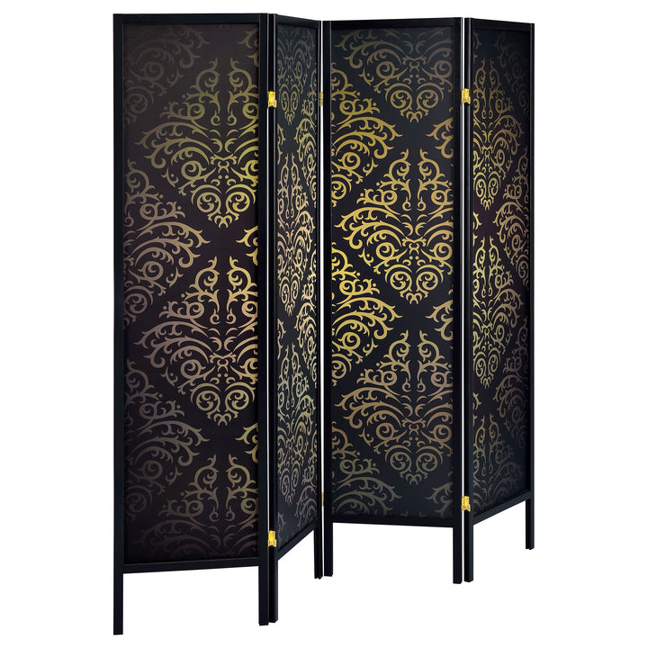 Haidera 4-panel Damask Pattern Folding Screen Black