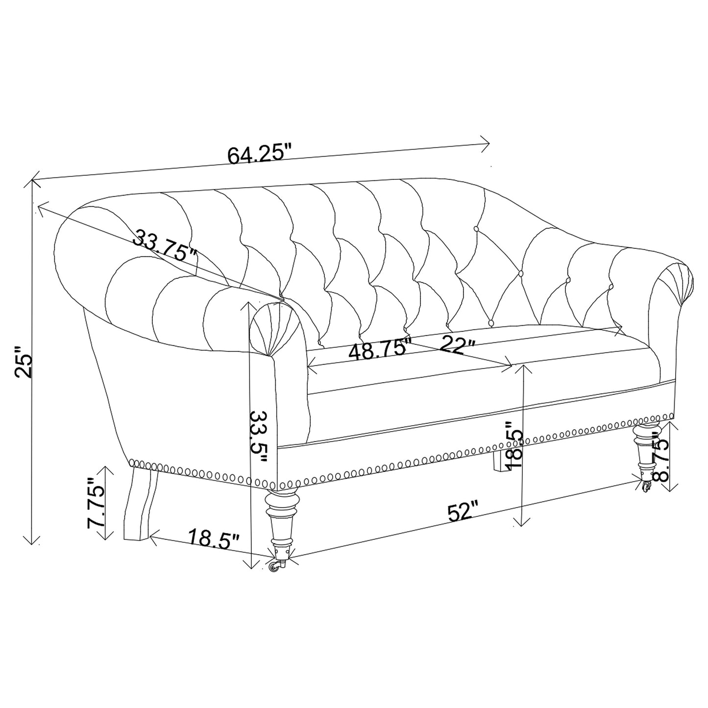 Billie Tufted Back Settee with Roll Arm Natural