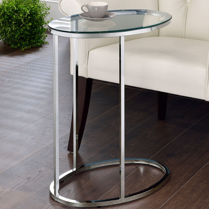 Kyle Oval Snack Table Chrome and Clear