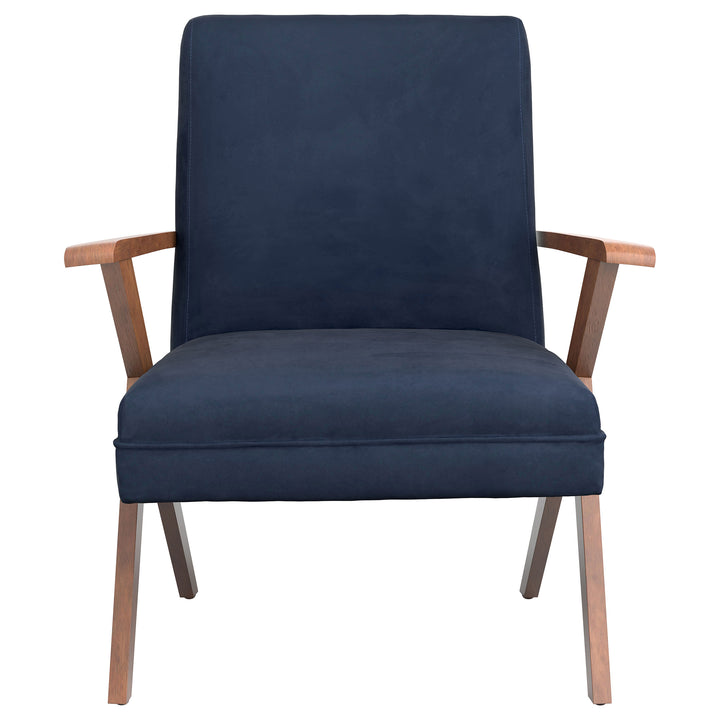 Cheryl Wooden Arms Accent Chair Dark Blue and Walnut