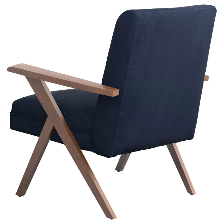 Cheryl Wooden Arms Accent Chair Dark Blue and Walnut