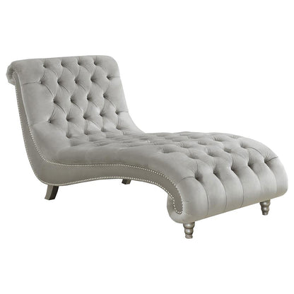 Lydia Tufted Cushion Chaise with Nailhead Trim Grey