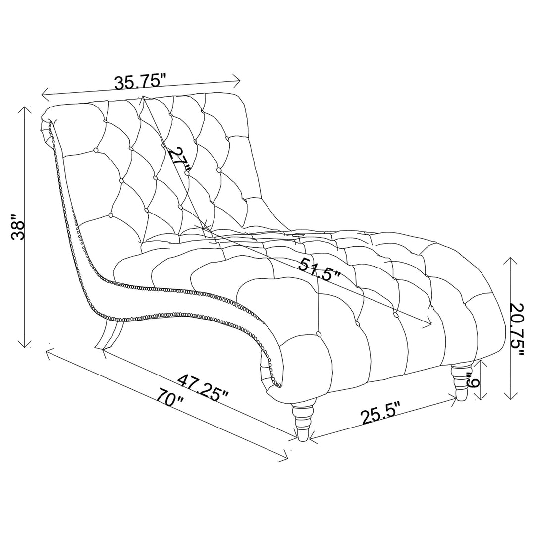 Lydia Tufted Cushion Chaise with Nailhead Trim Grey