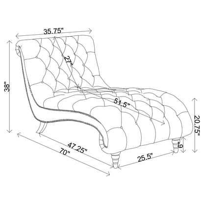 Lydia Tufted Cushion Chaise with Nailhead Trim Grey