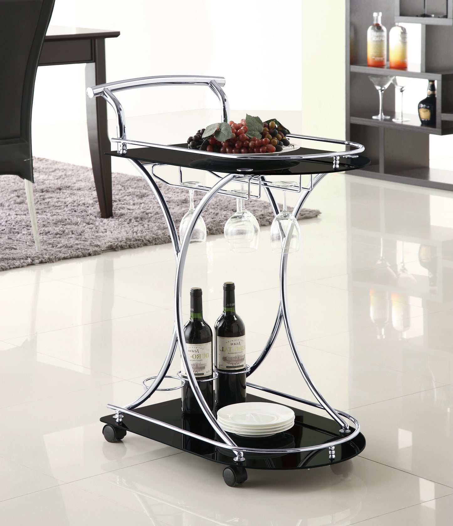 Elfman 2-shelve Serving Cart Chrome and Black