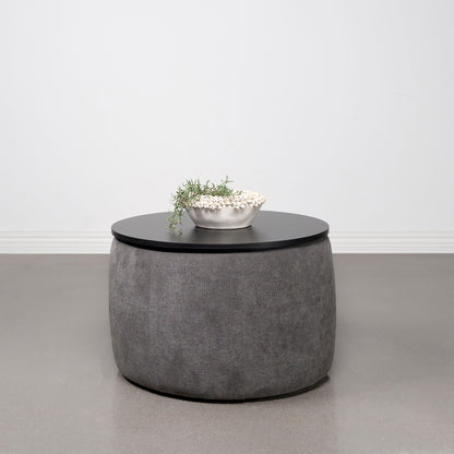 Tesoro Upholstered Round Lift Top Storage Ottoman Grey and Black