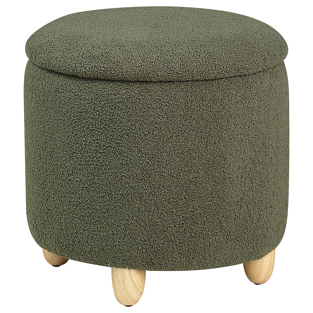 Valia Faux Sheepskin Upholstered Round Storage Ottoman Green