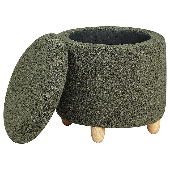 Valia Faux Sheepskin Upholstered Round Storage Ottoman Green