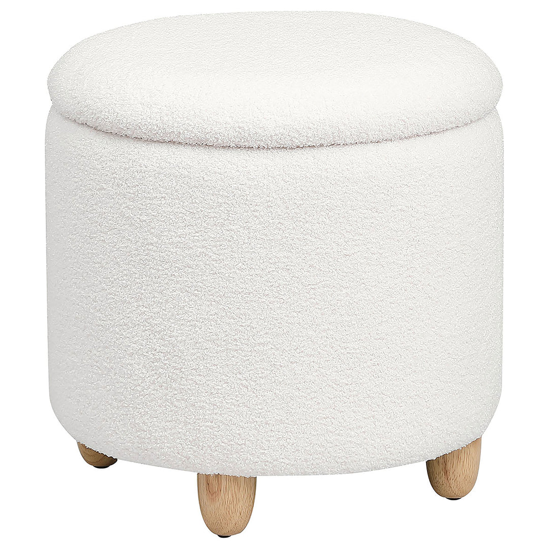 Valia Faux Sheepskin Upholstered Round Storage Ottoman Ivory