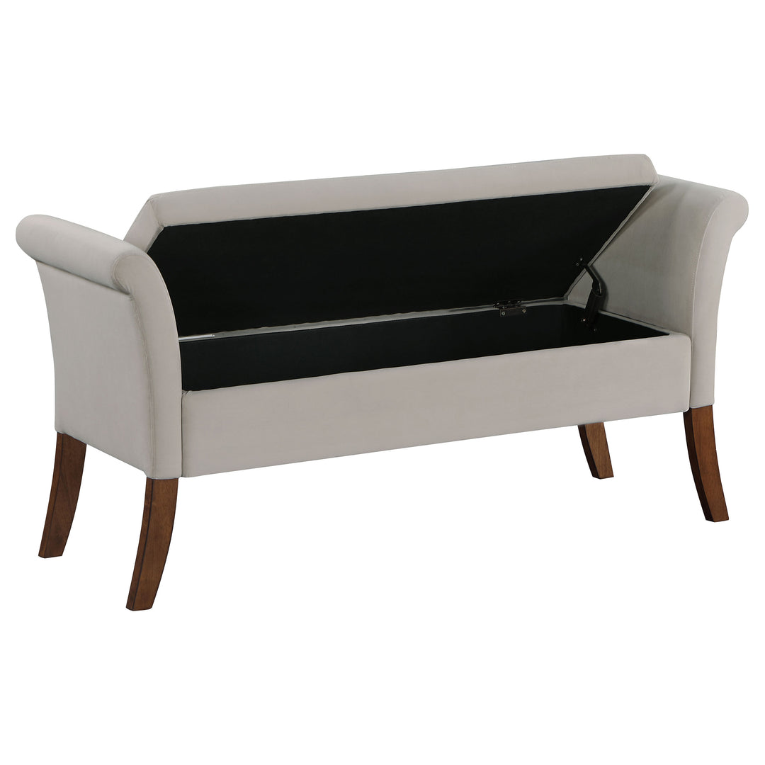 Farrah Upholstered Rolled Arms Storage Bench Beige and Brown