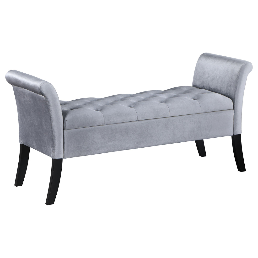 Farrah Upholstered Rolled Arms Storage Bench Silver and Black