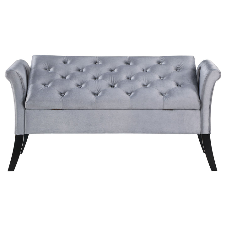 Farrah Upholstered Rolled Arms Storage Bench Silver and Black