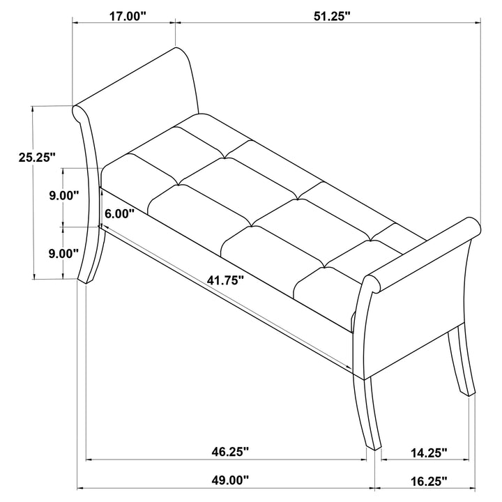 Farrah Upholstered Rolled Arms Storage Bench Silver and Black