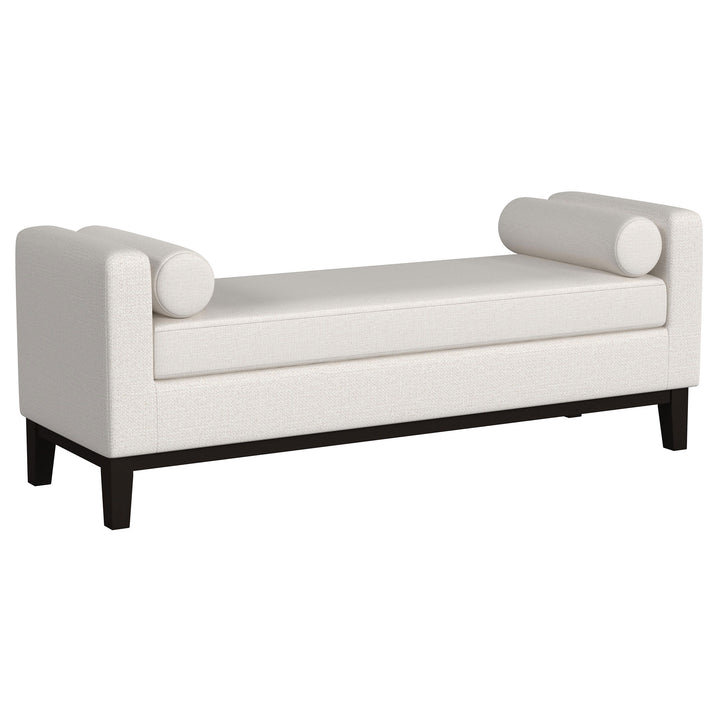 Rosie Upholstered Accent Bench with Raised Arms and Pillows Vanilla