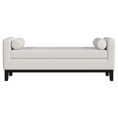 Rosie Upholstered Accent Bench with Raised Arms and Pillows Vanilla