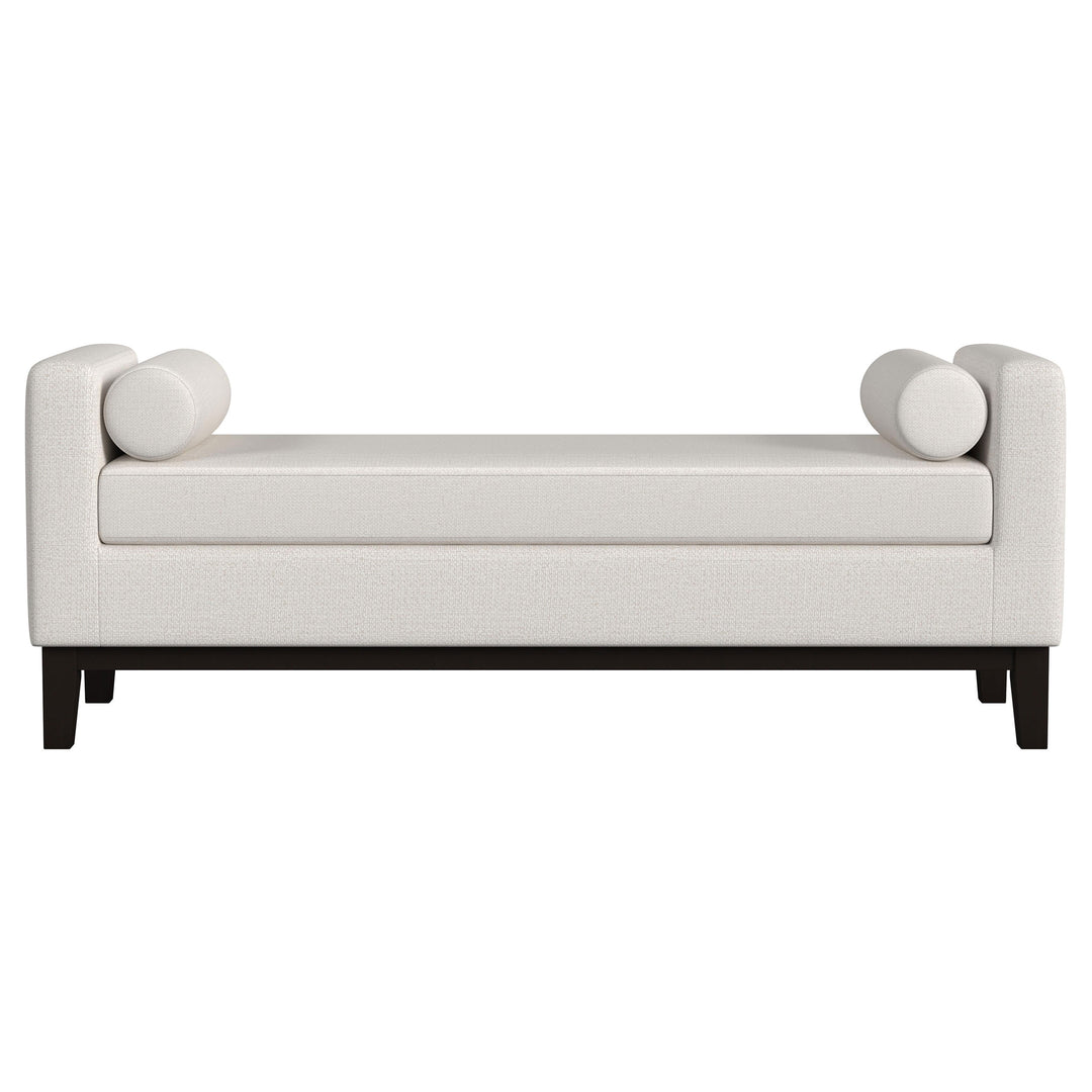 Rosie Upholstered Accent Bench with Raised Arms and Pillows Vanilla