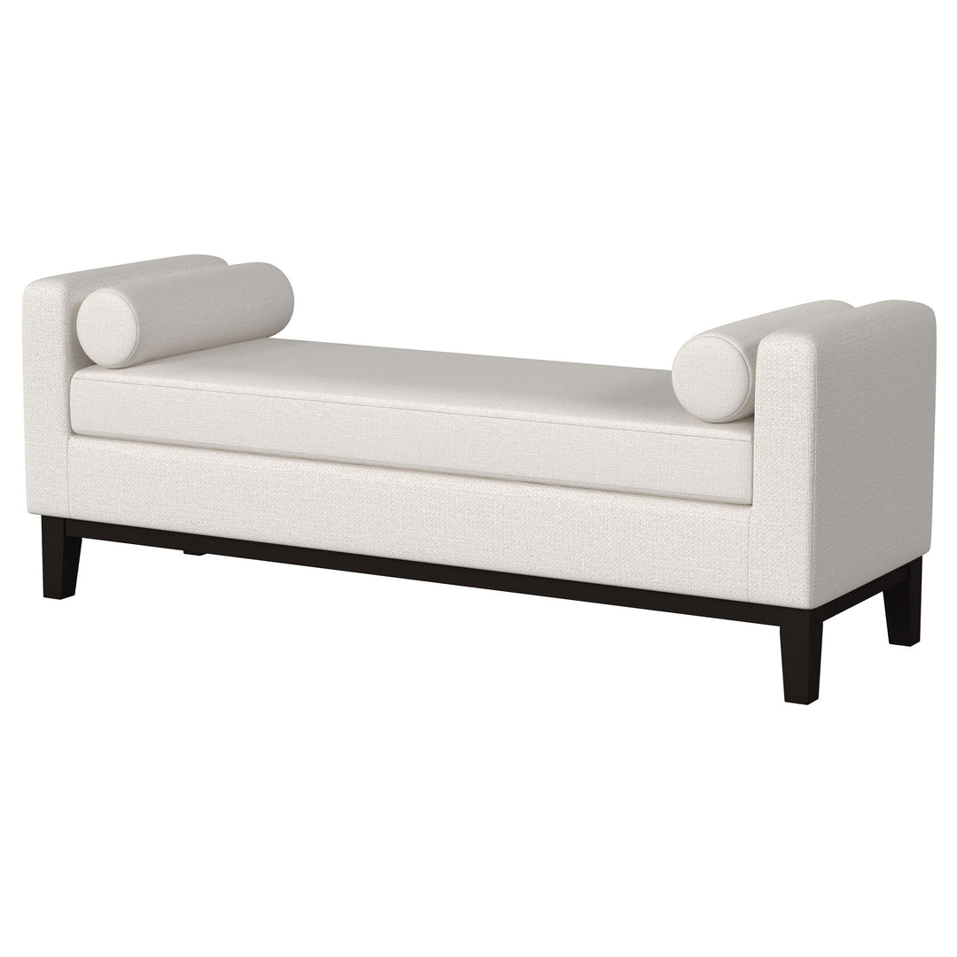 Rosie Upholstered Accent Bench with Raised Arms and Pillows Vanilla