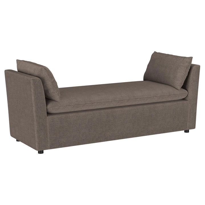 Robin Upholstered Accent Bench with Raised Arms and Pillows Brown