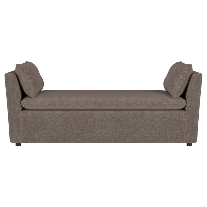 Robin Upholstered Accent Bench with Raised Arms and Pillows Brown