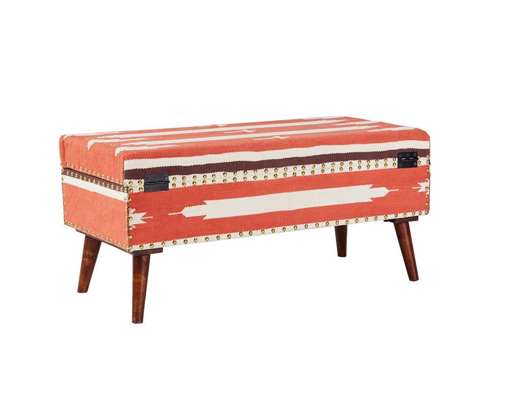 Noah Upholstered Storage Bench Orange and Beige