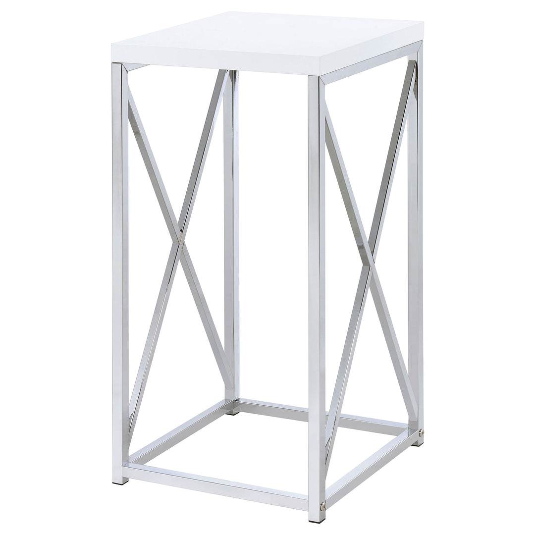 Edmund Accent Table with X-cross Glossy White and Chrome