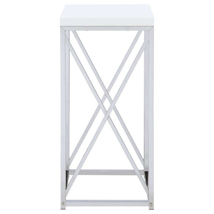 Edmund Accent Table with X-cross Glossy White and Chrome