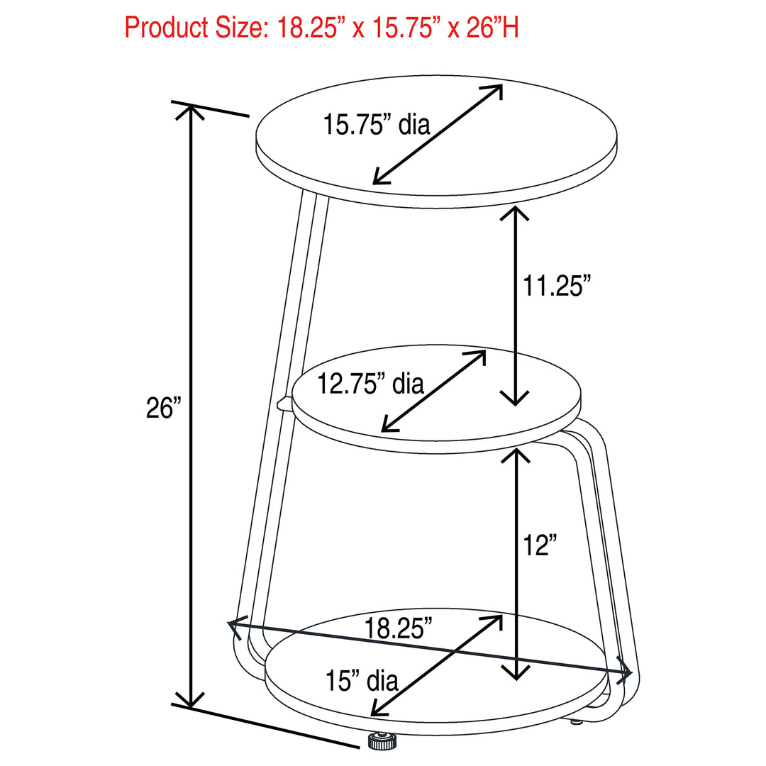 Hilly 3-tier Round Side Table White and Black