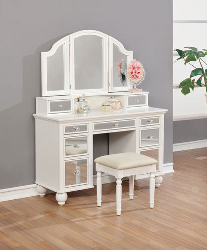 Reinhart Makeup Vanity Table Set White and Beige