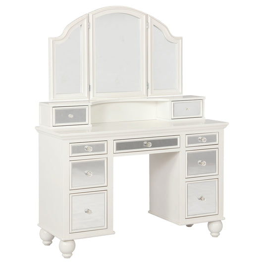 Reinhart Makeup Vanity Table Set White and Beige