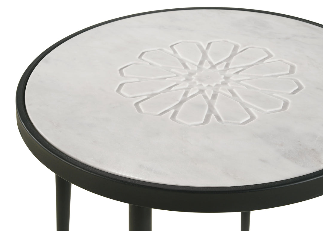 Kofi Round Marble Top Side Table White and Black