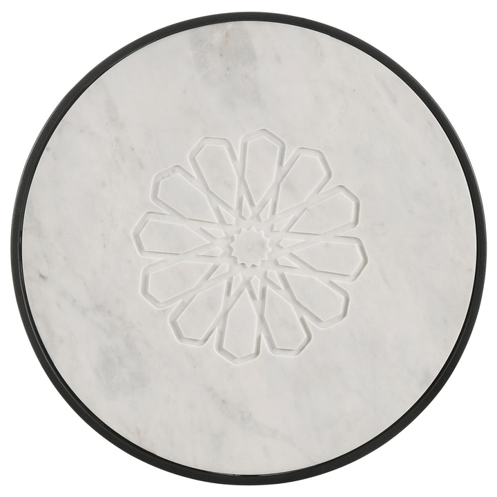 Kofi Round Marble Top Side Table White and Black