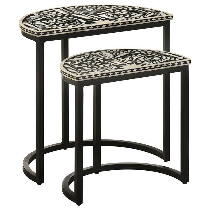 Zakiya 2-piece Demilune Nesting Table Black and White