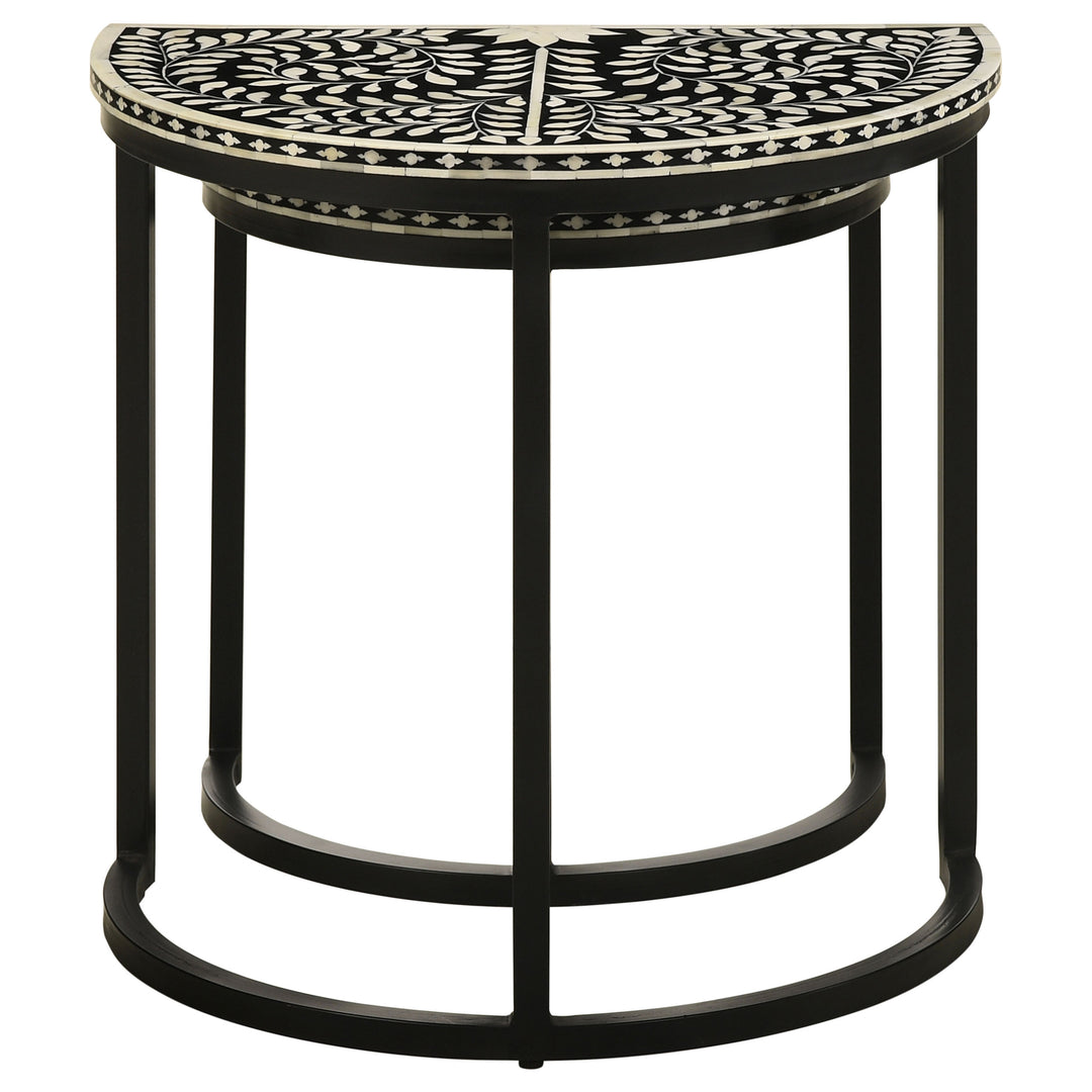 Zakiya 2-piece Demilune Nesting Table Black and White