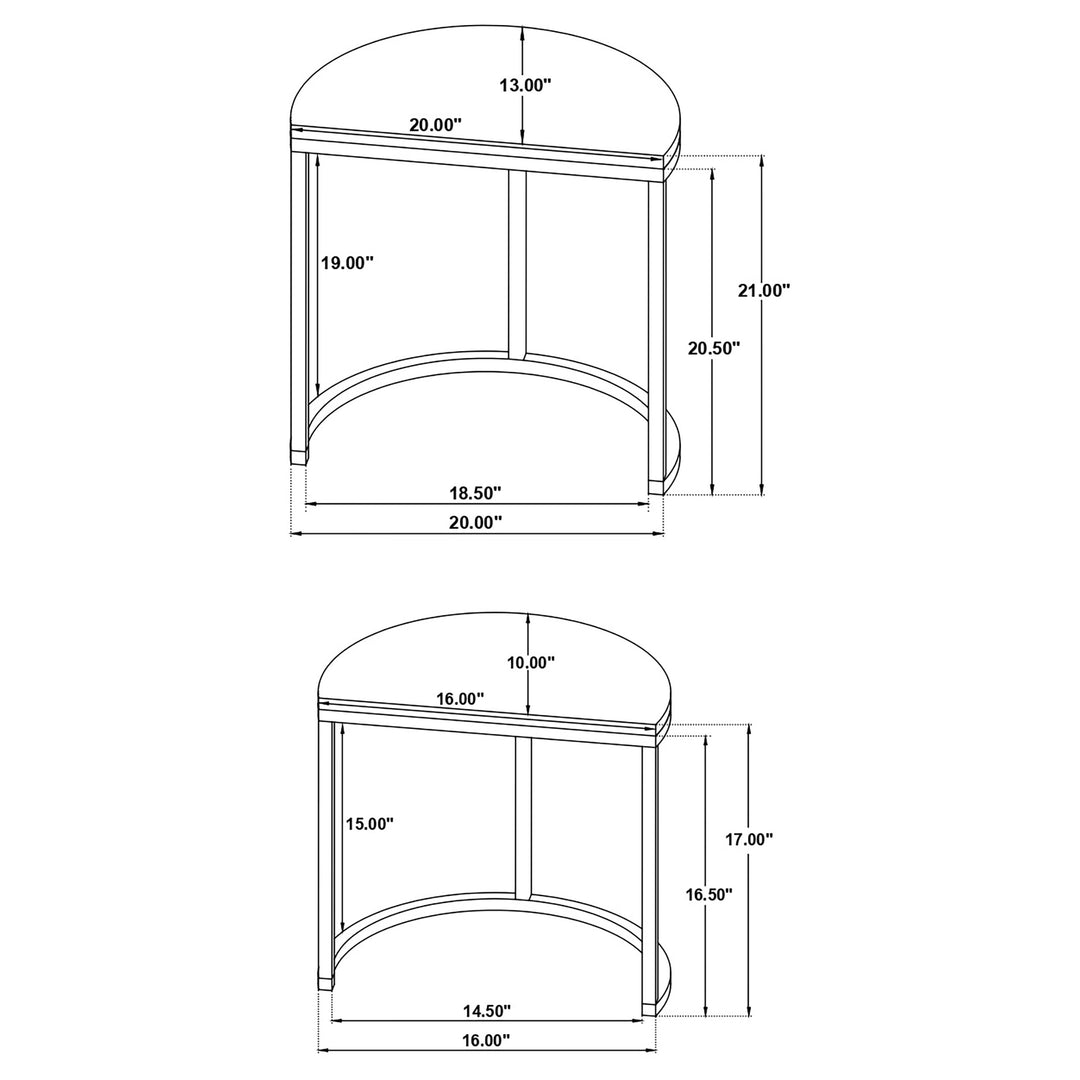 Zakiya 2-piece Demilune Nesting Table Black and White