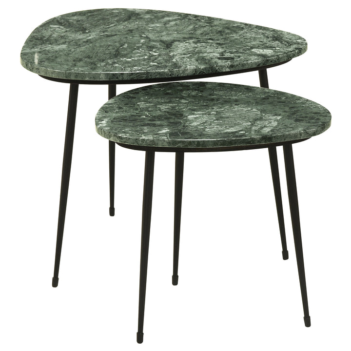 Tobias 2-piece Triangular Marble Top Nesting Table Green and Black