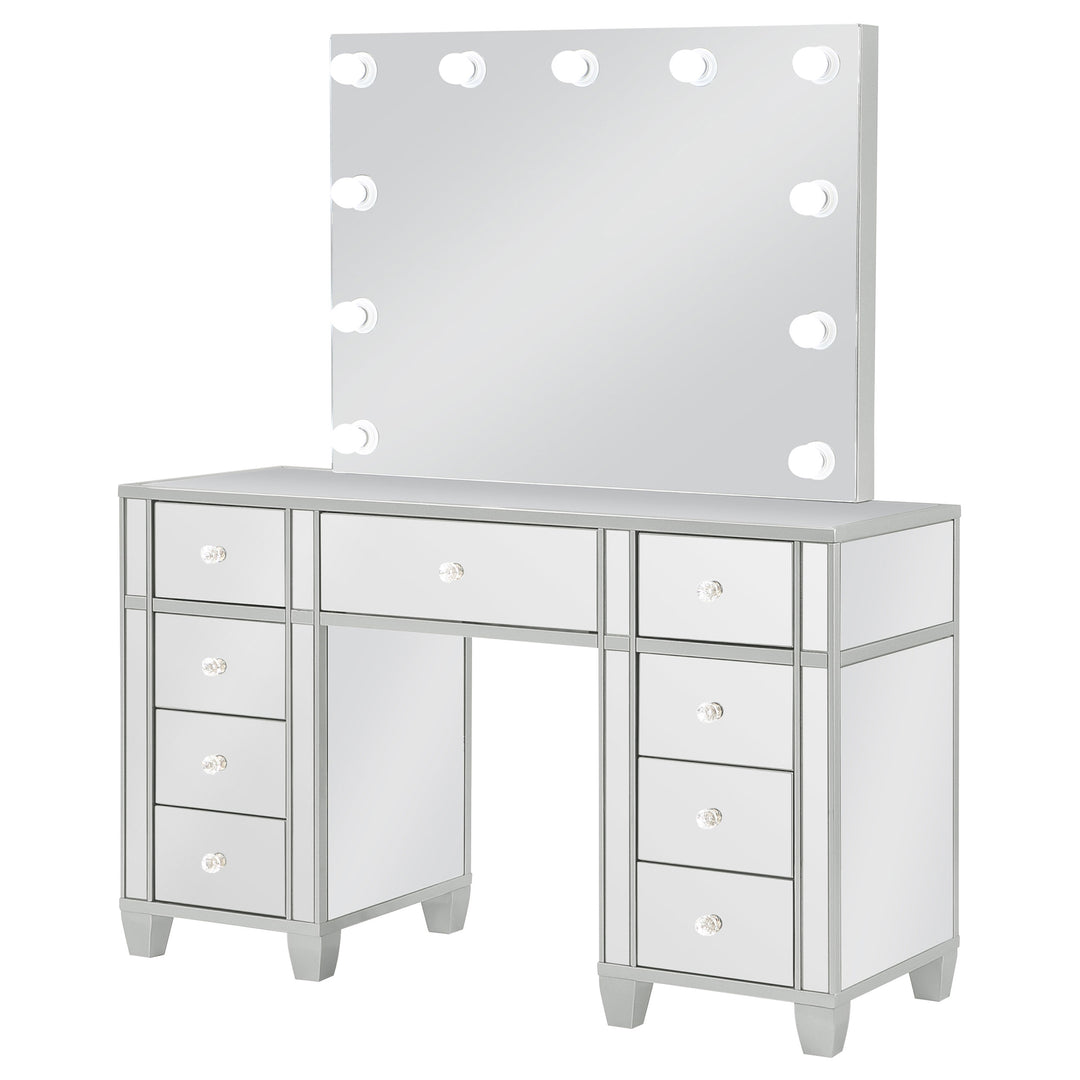 Allora 9-drawer Vanity Set with Lighting Metallic Silver