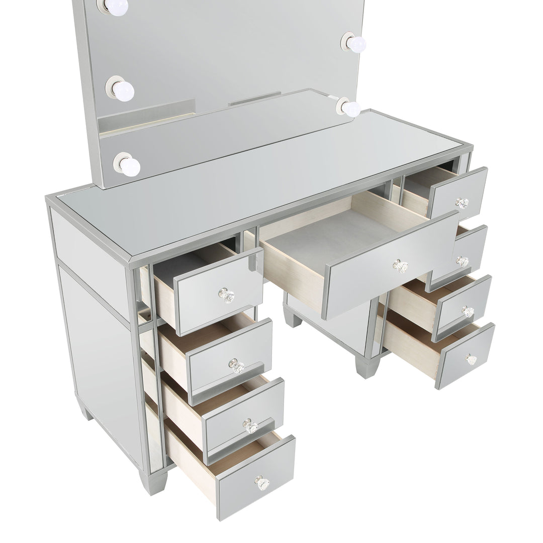 Allora 9-drawer Vanity Set with Lighting Metallic Silver
