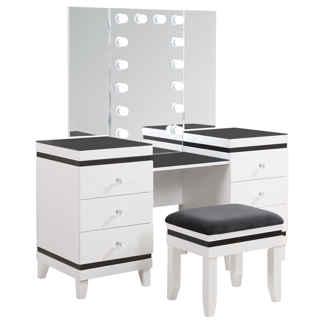 Talei 6-drawer Vanity Set with Lighting Black and White