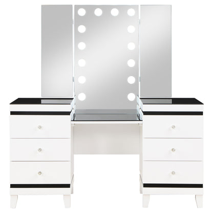 Talei 6-drawer Vanity Set with Lighting Black and White