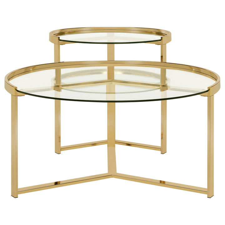 Delia 2-piece Round Nesting Table Clear and Gold