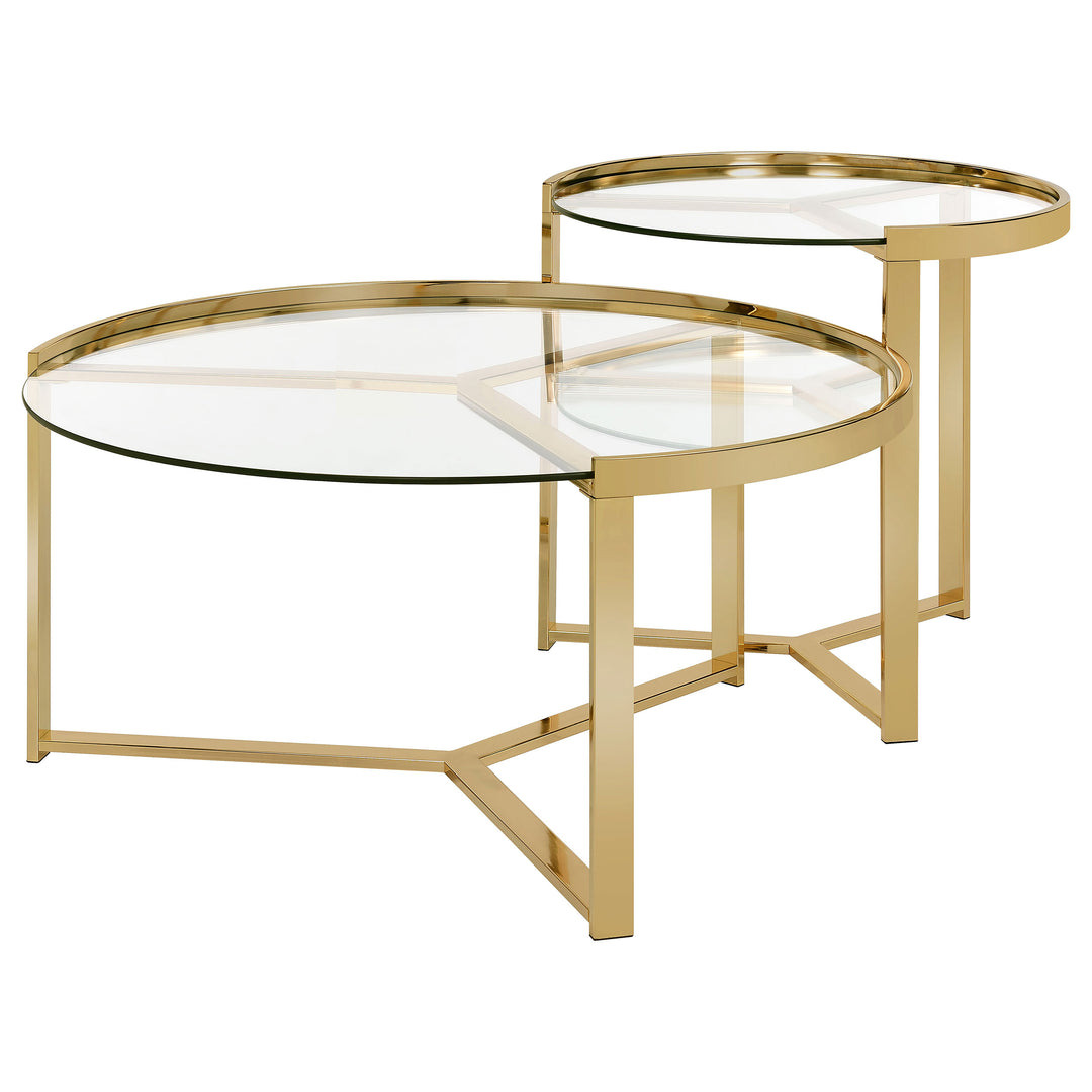 Delia 2-piece Round Nesting Table Clear and Gold