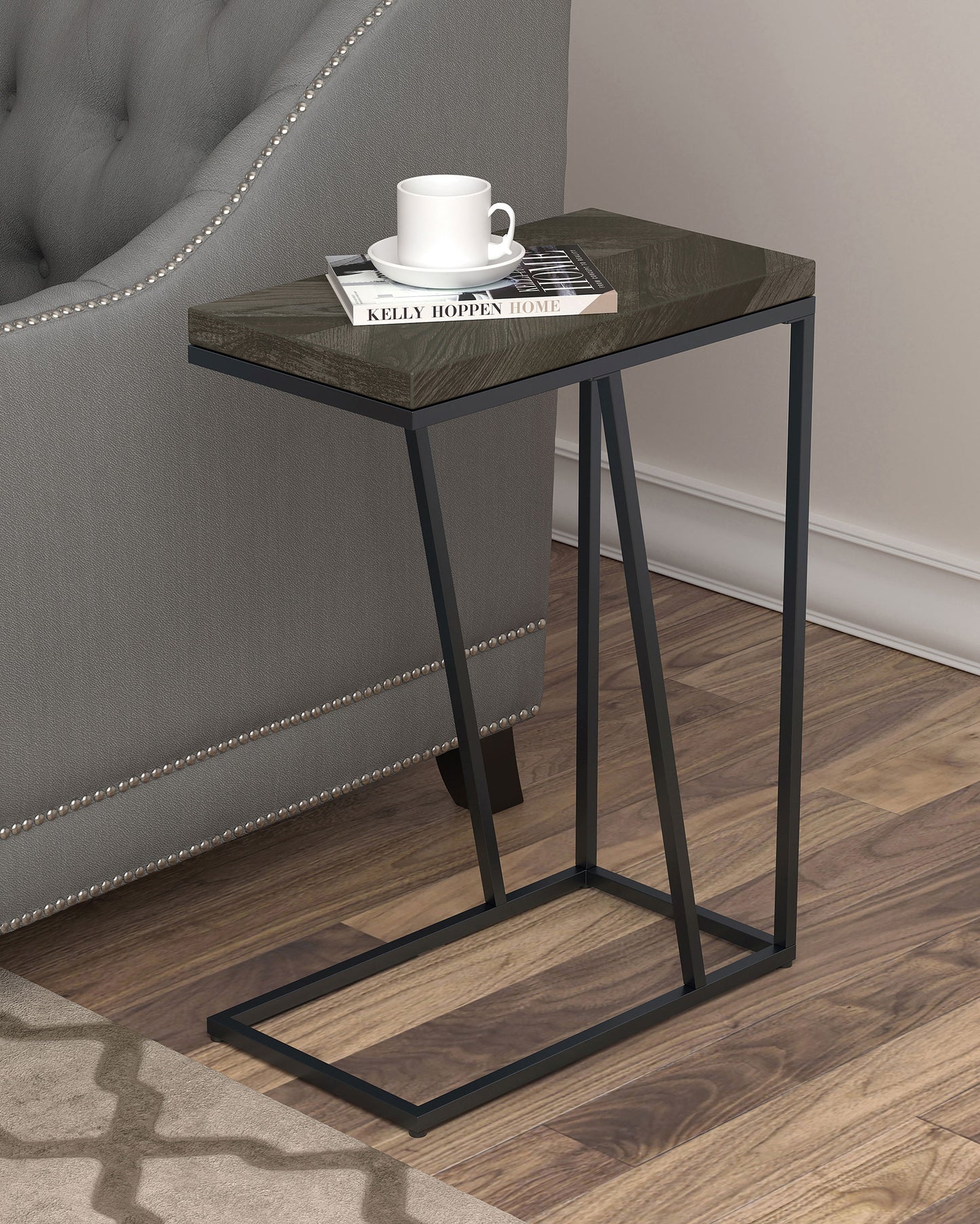 Sergio Chevron Rectangular Accent Table Rustic Grey