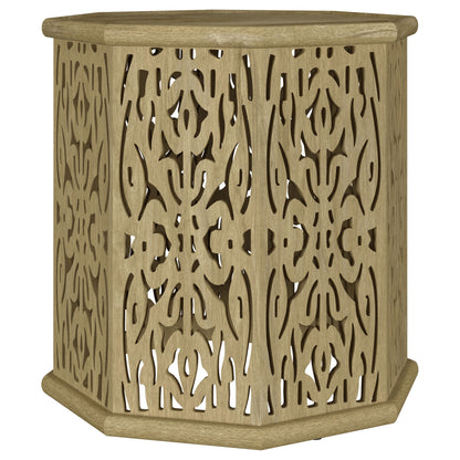 Torres Octagonal Solid Wood Side Table with Intricate Openwork Carvings Natural Brown