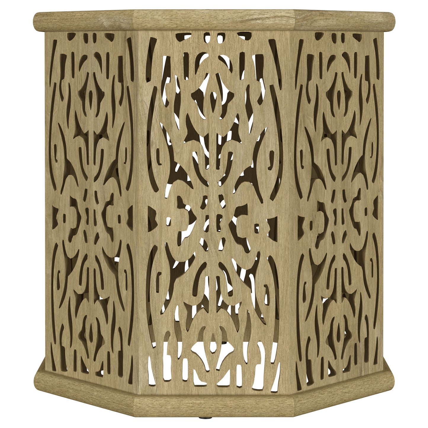 Torres Octagonal Solid Wood Side Table with Intricate Openwork Carvings Natural Brown