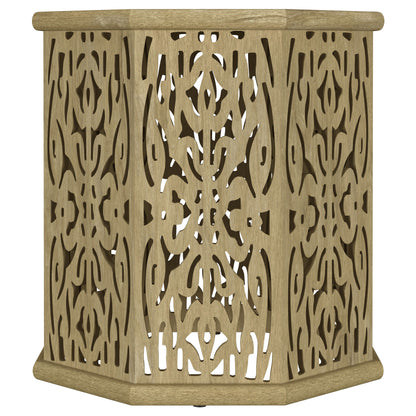 Torres Octagonal Solid Wood Side Table with Intricate Openwork Carvings Natural Brown