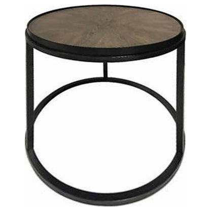 Rodrigo Round End Table Weathered Elm and Gunmetal