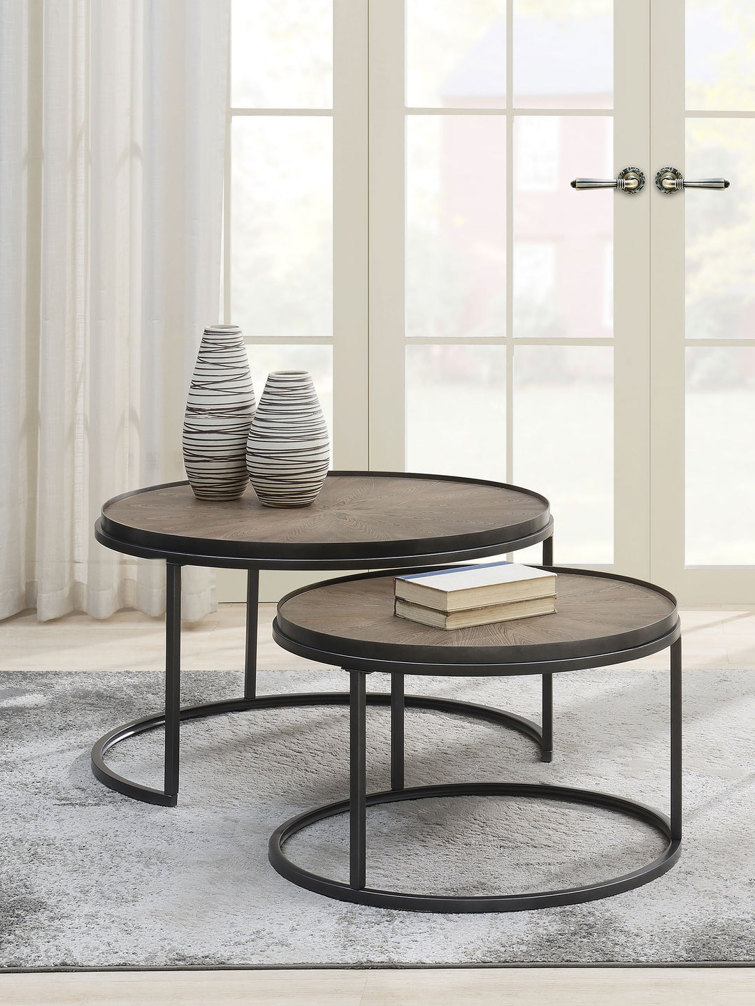 Rodrigo 2-piece Round Nesting Tables Weathered Elm